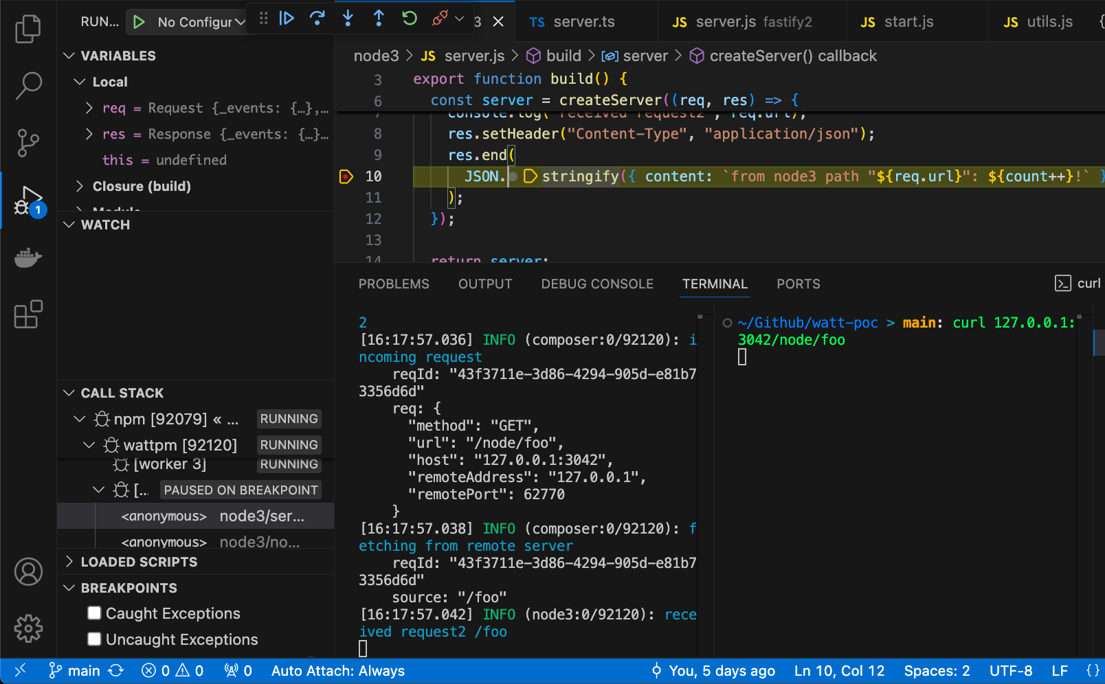 VS Code Debug Watt service